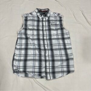 Harley Davidson Shirt Mens Large Mechanic Plaid Sleeveless With Back Graphic